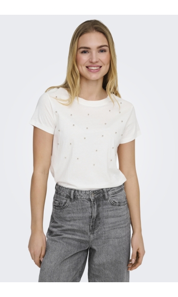 JDYHESTER LIFE S/S STUD TOP JRS 15363528 CLOUD DANCER/STUDS