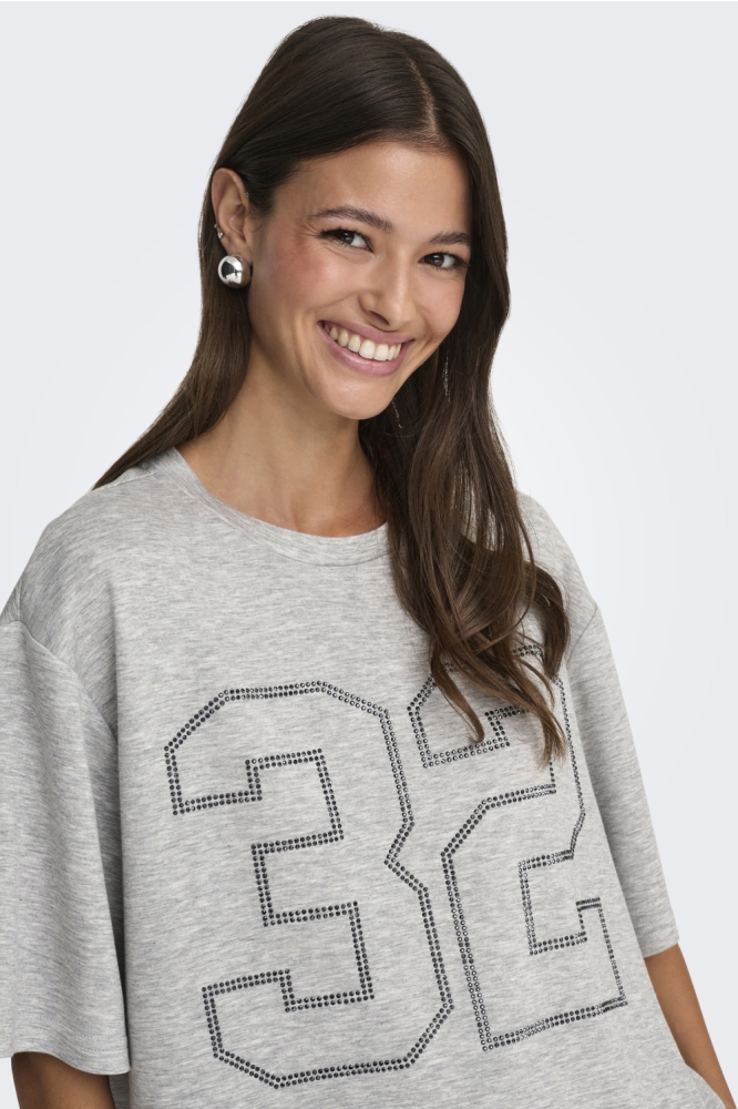 Jacqueline de Yong grijze dames t-shirt | Close up