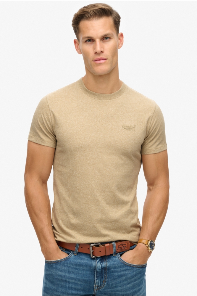 Superdry beige heren t-shirt | Model vooraanzicht