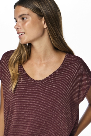 Pieces PCBILLO TEE LUREX STRIPES JRS NOOS 17078572 TAWNY PORT/LUREX GOLD