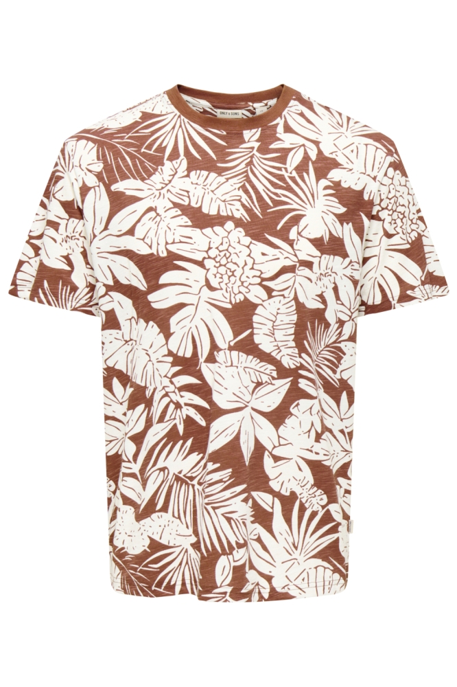 Only & Sons camel heren t-shirt | Vooraanzicht