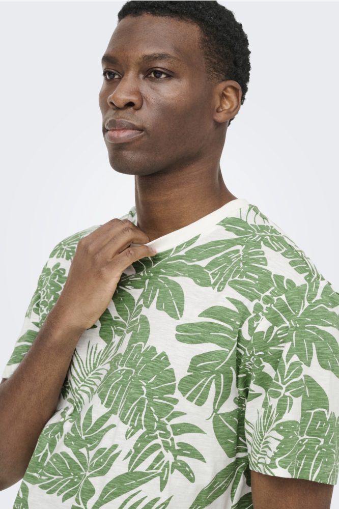 Only & Sons beige heren t-shirt | Close up