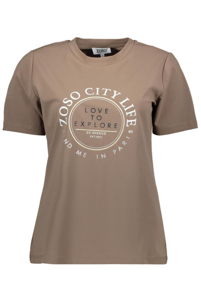 Zoso bruine dames t-shirt | Vooraanzicht