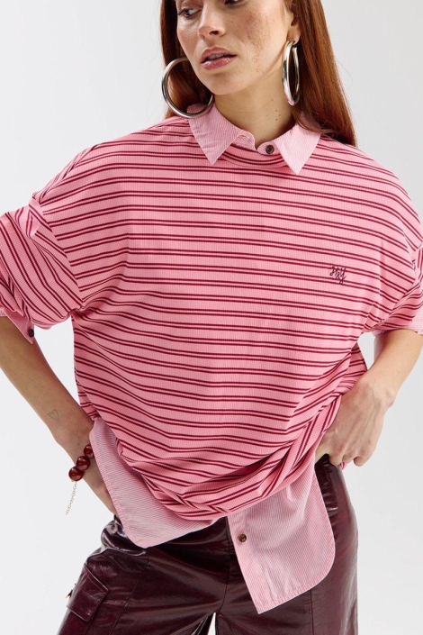 Harper & Yve roze dames t-shirt | Model vooraanzicht