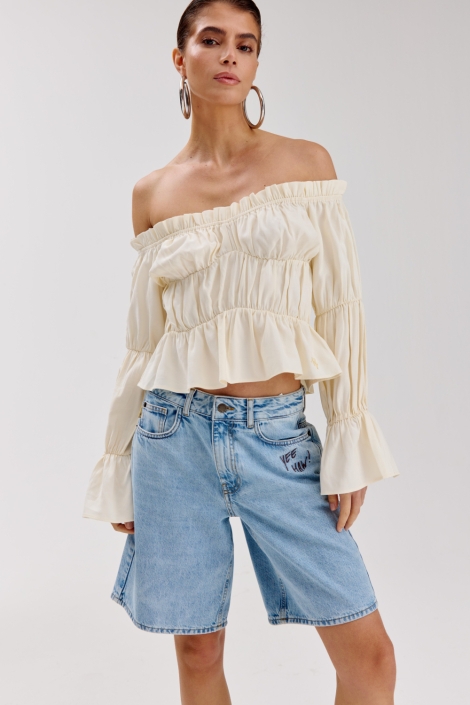 Harper & Yve ecru dames t-shirt | Model vooraanzicht