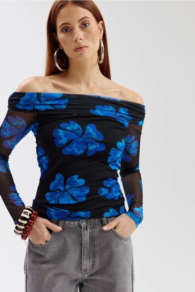 Harper & Yve blauwe dames t-shirt | Model vooraanzicht