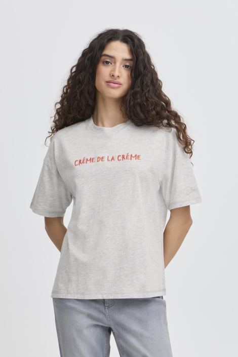 Ichi grijze dames t-shirt | Model vooraanzicht
