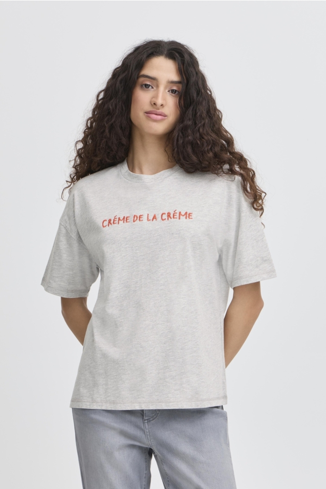 Ichi grijze dames t-shirt | Model vooraanzicht