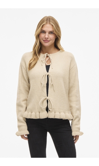 VICAMMA L/S TIE O-NECK KNIT CARDIGA 14115857 FEATHER GRAY