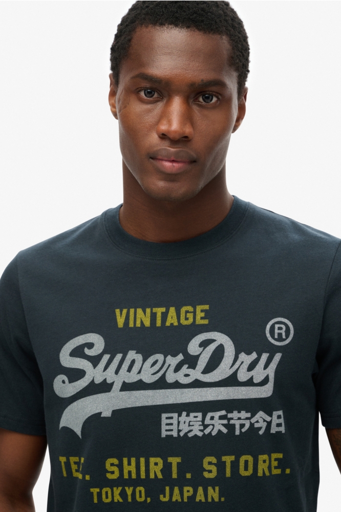 Superdry blauwe heren t-shirt | Close up