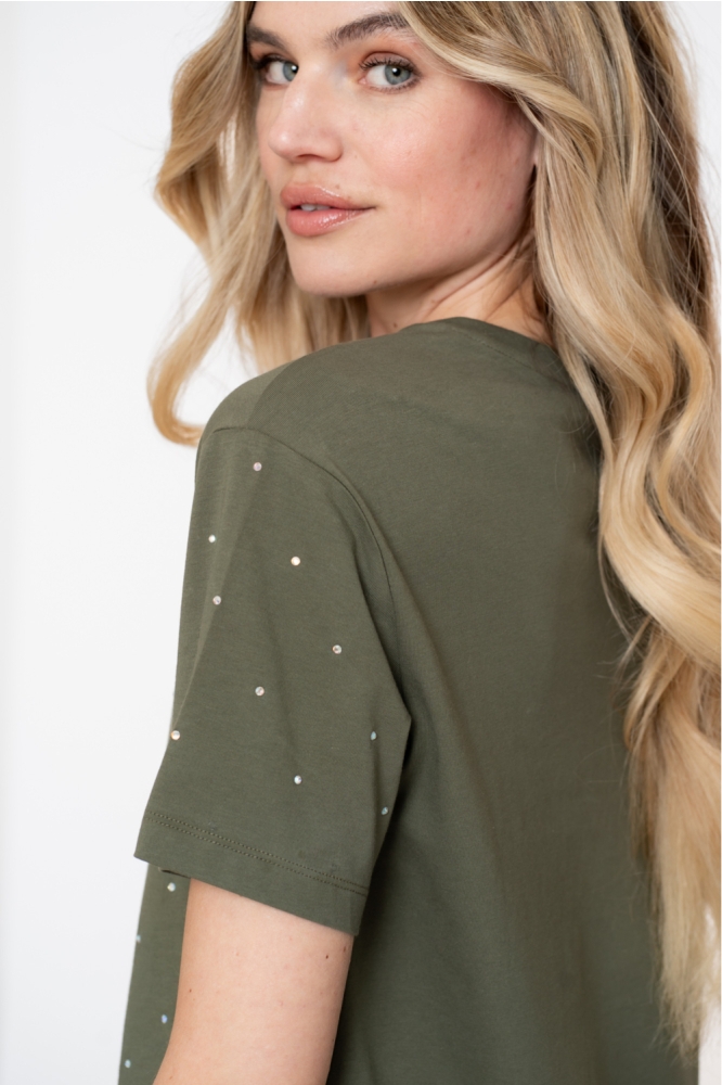 Geisha groene dames t-shirt | Model achteraanzicht