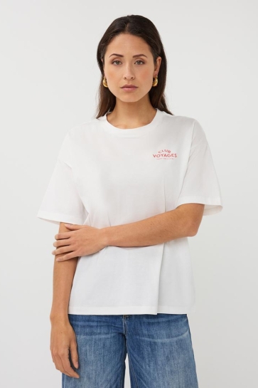 EsQualo T-shirt T SHIRT WIDE VOYAGES SP26 05015 976 OFF WHITE/CHILI RED