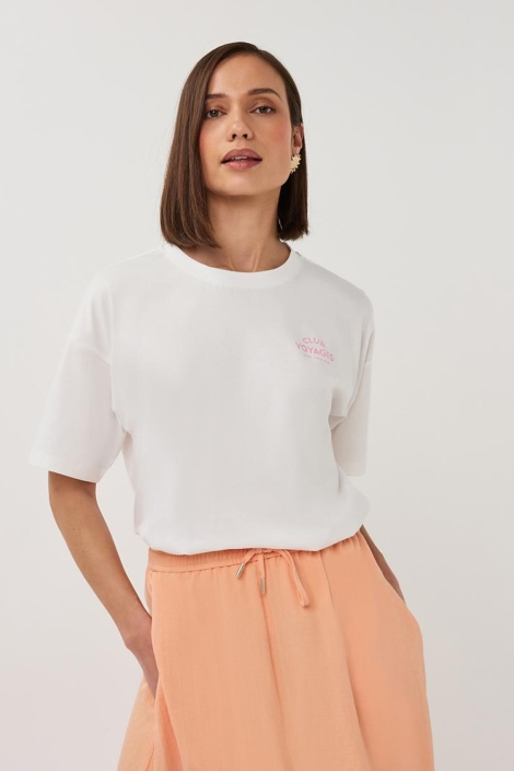 EsQualo witte dames t-shirt | Model vooraanzicht
