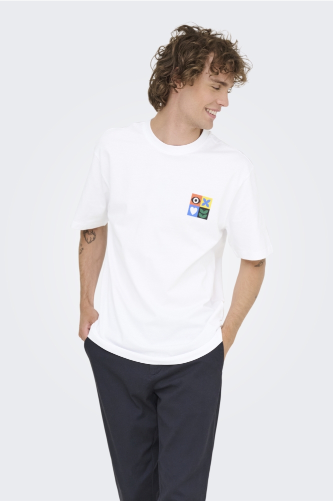 Only & Sons witte heren t-shirt | Model vooraanzicht