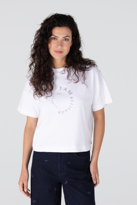 Juffrouw Jansen witte dames t-shirt | Model vooraanzicht