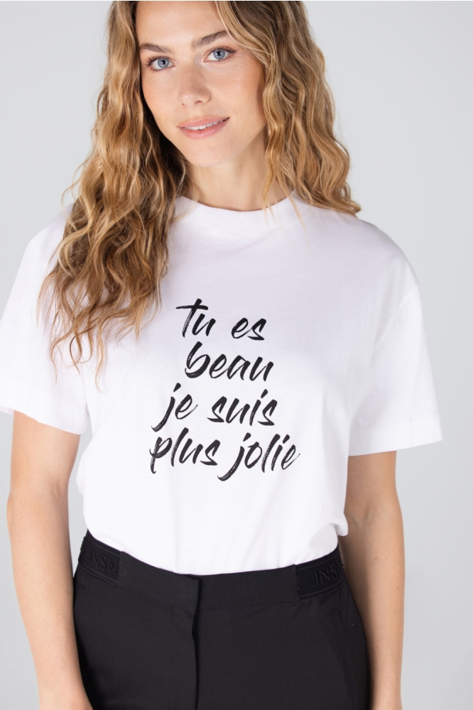 Juffrouw Jansen witte dames t-shirt | Model vooraanzicht