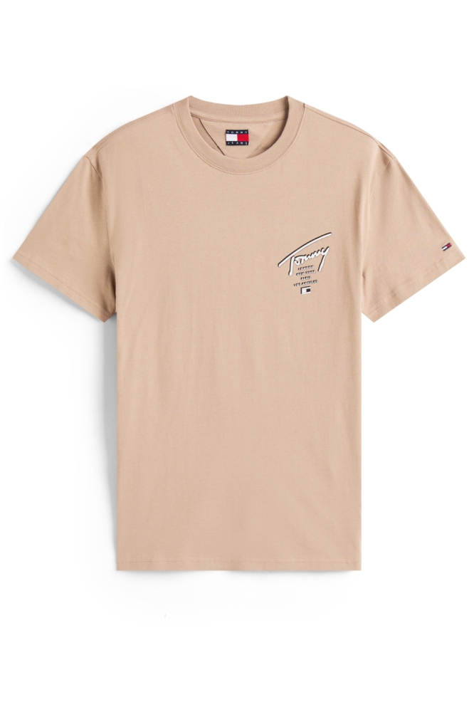 Tommy Jeans taupe heren t-shirt | Vooraanzicht