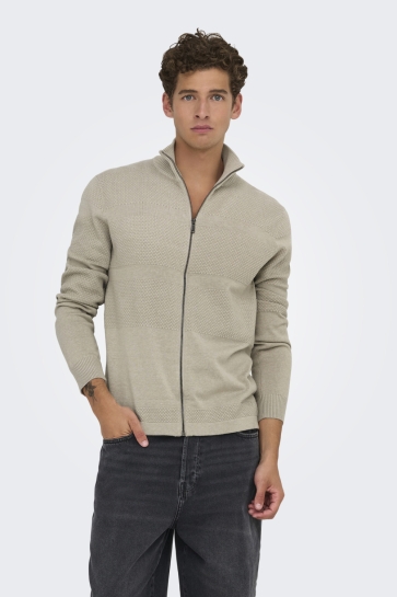 Only & Sons ONSMALIK REG 12 PIN ZIP CARD KNIT N 22033304 SILVER LINING/ MELANGE
