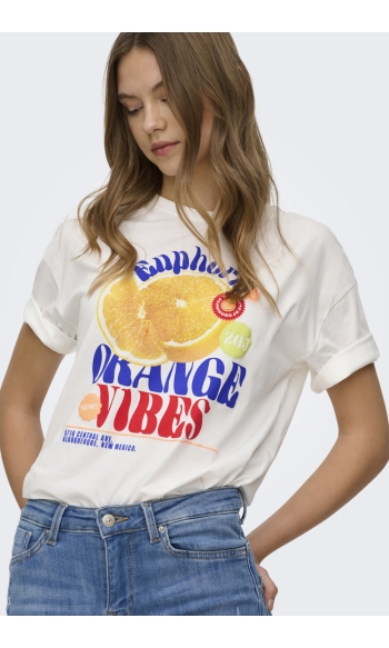 ONLBOLETTE LIFE S/S TOP BOX CC JRS 15367075 CLOUD DANCER/ORANGE VIB
