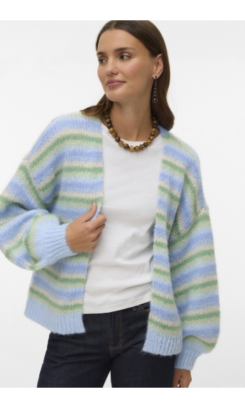 VMMAYBE STRIPE LS OPEN CARDIGAN NOO 10345405 Fog Green/W. MISTELT