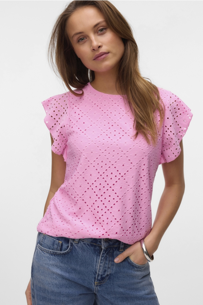 Vero Moda roze dames t-shirt | Model vooraanzicht