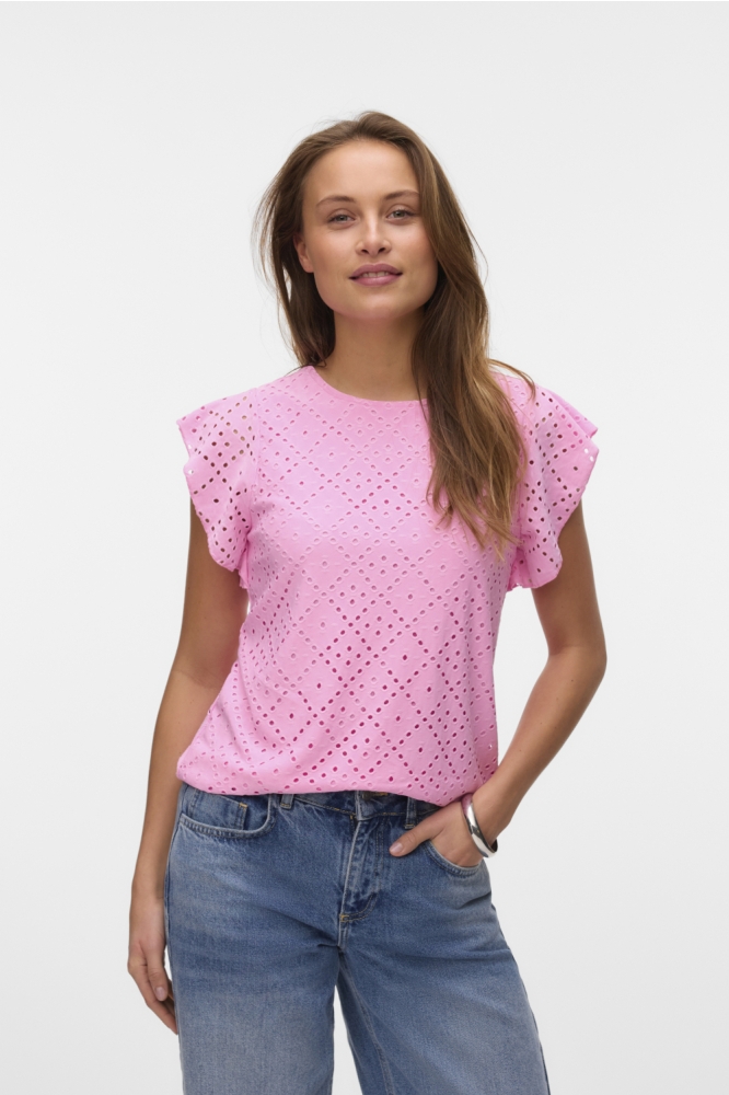 Vero Moda roze dames t-shirt | Model vooraanzicht