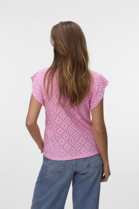 Vero Moda roze dames t-shirt | Model achteraanzicht