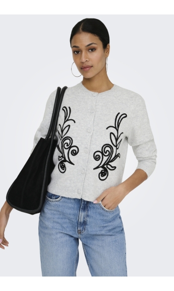 JDYJELLA L/S EMB CARDIGAN KNT 15365810 LIGHT GREY MELANGE/W. BLACK EMB
