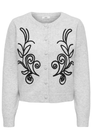 Jacqueline de Yong JDYJELLA L/S EMB CARDIGAN KNT 15365810 LIGHT GREY MELANGE/W. BLACK EMB