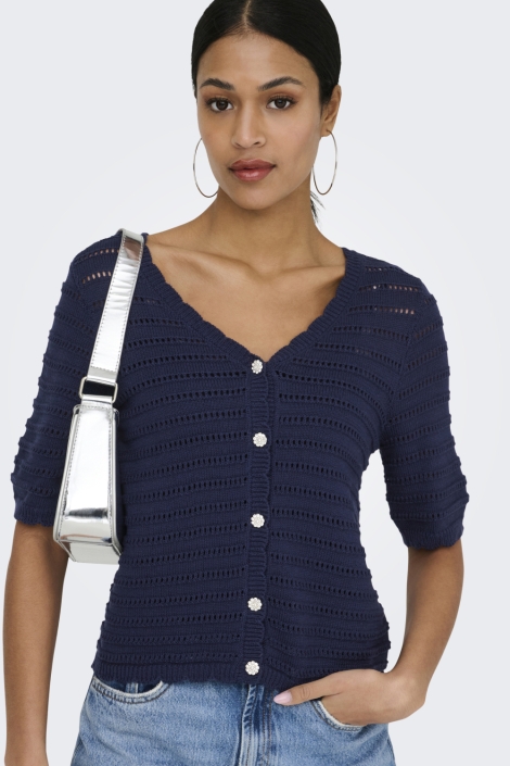 Jacqueline de Yong blauwe dames vest | Model vooraanzicht