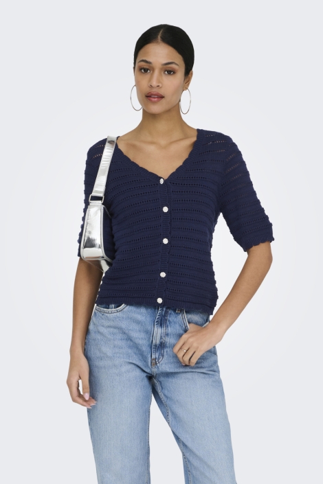 Jacqueline de Yong blauwe dames vest | Model vooraanzicht