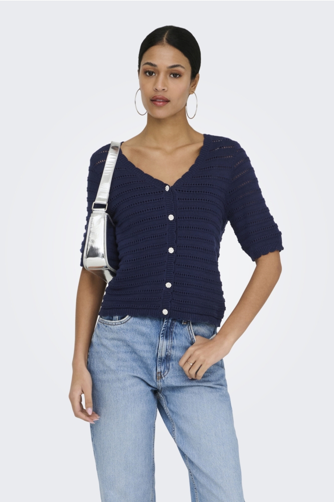 Jacqueline de Yong blauwe dames vest | Model vooraanzicht