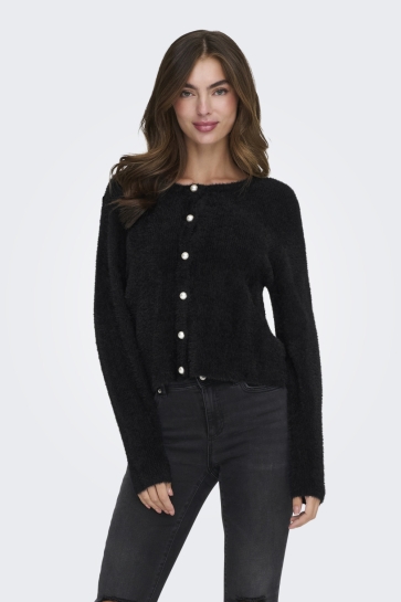 Only ONLPETRA LS PEARL O-NECK CARDI CC K 15350655 Black/ Pearl Button