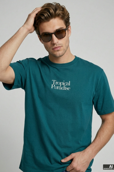 JJ Rebel groene heren t-shirt | Model vooraanzicht