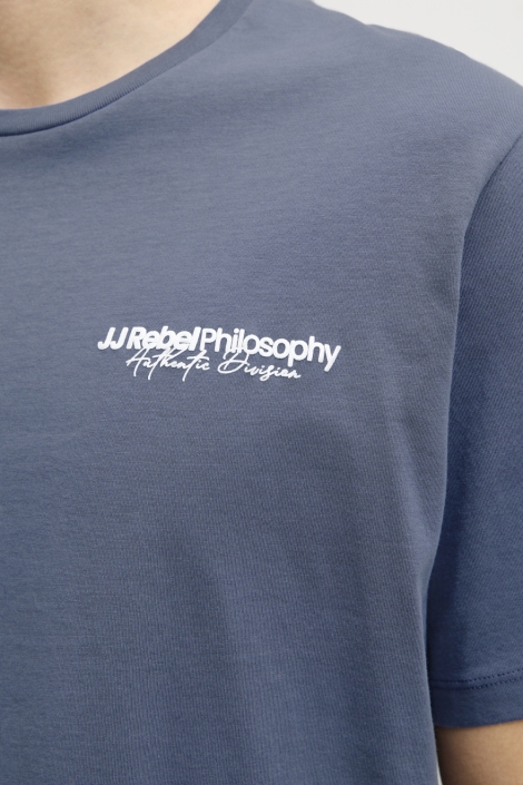 JJ Rebel blauwe heren t-shirt | Close up