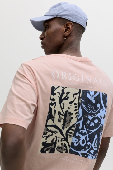 Jack & Jones T-shirt JORMONTAUK AOP BACK TEE SS CREW NEC 12292148 PEACH MELBA