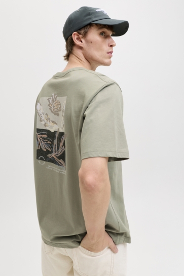 Jack & Jones T-shirt JORMONTAUK AOP BACK TEE SS CREW NEC 12292148 SEAGRASS