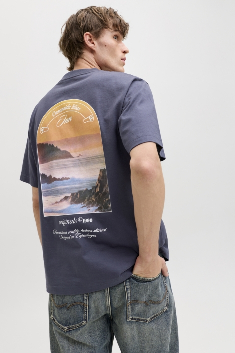 Jack & Jones blauwe heren t-shirt | Model achteraanzicht