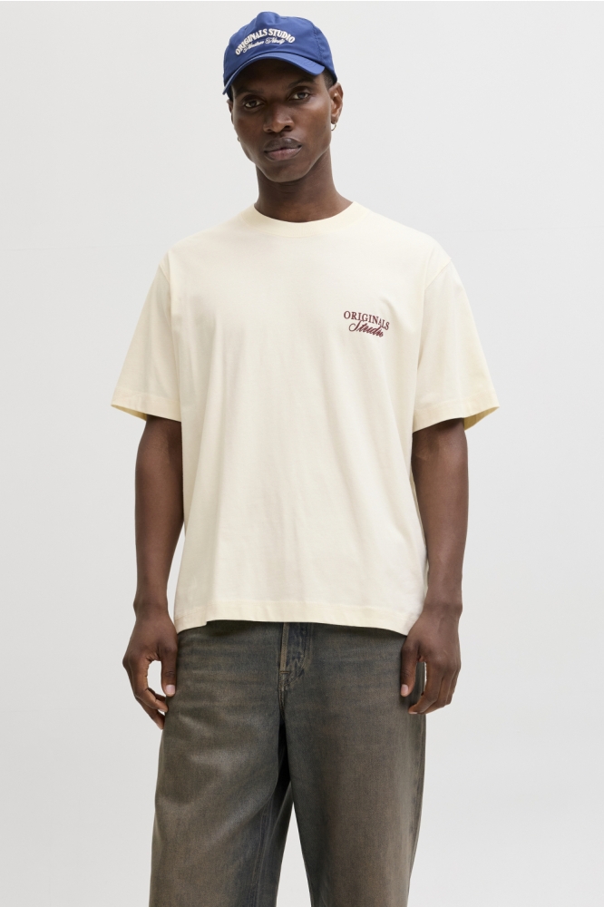 Jack & Jones beige heren t-shirt | Model vooraanzicht