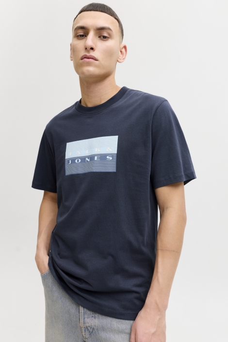 Jack & Jones blauwe heren t-shirt | Model vooraanzicht