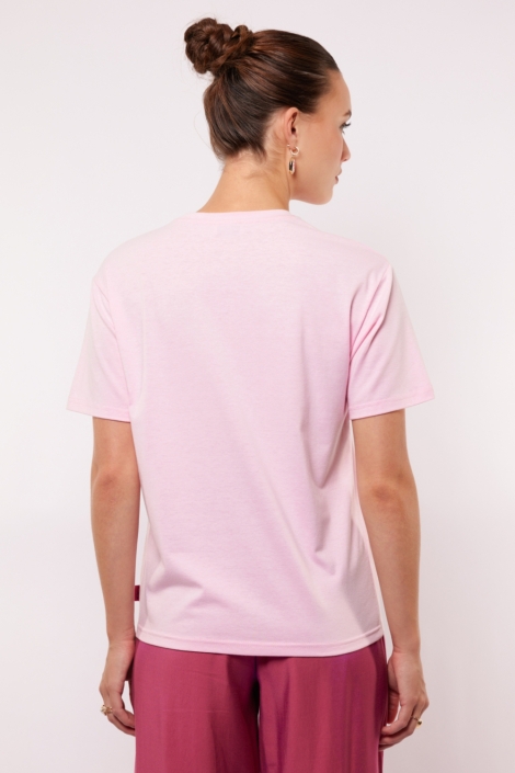 Fluresk roze dames t-shirt | Model achteraanzicht
