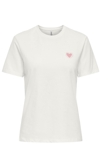 ONLALMA S/S HEART TEE JRS OUTLET 15366421 Cloud Dancer/Rosy Touch