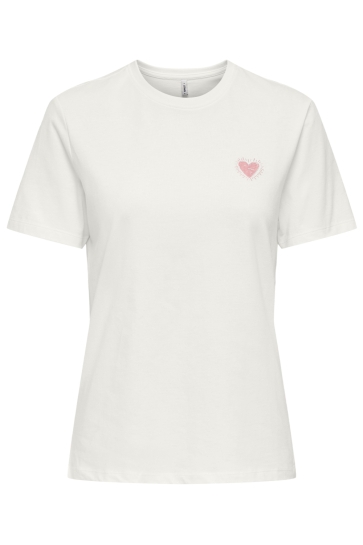 Only T-shirt ONLALMA S/S HEART TEE JRS OUTLET 15366421 Cloud Dancer/Rosy Touch