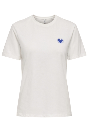 Only ONLALMA S/S HEART TEE JRS OUTLET 15366421 Cloud Dancer/Dazzling blue