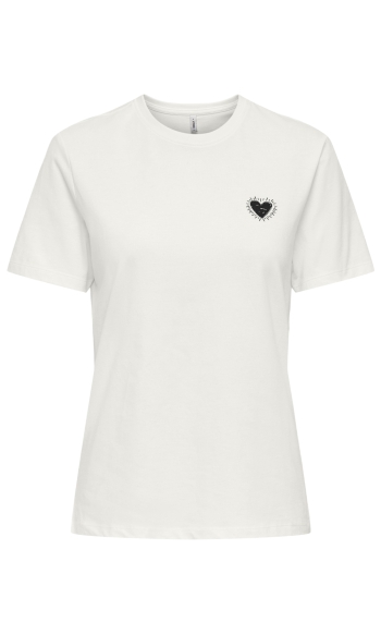 ONLALMA S/S HEART TEE JRS OUTLET 15366421 Cloud Dancer/Black heart