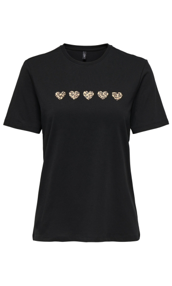 ONLCONSTANCE LEO HEARTS S/S JRS OUT 15366412 BLACK/ANA LEO HEARTS