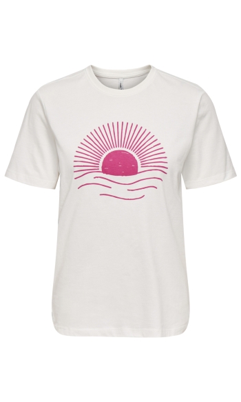 ONLANYA S/S PRINTED TEE JRS OUTLET 15366419 Cloud Dancer/Sunrise Pink Yarrow