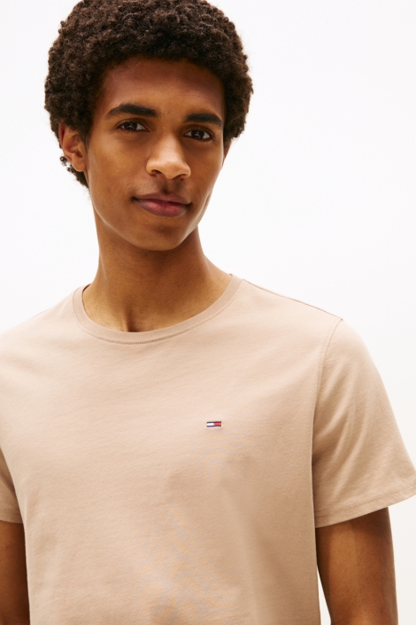 Tommy Jeans taupe heren t-shirt | Close up