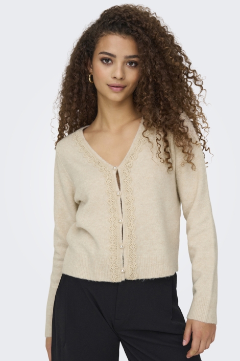 Jacqueline de Yong ecru dames vest | Model vooraanzicht