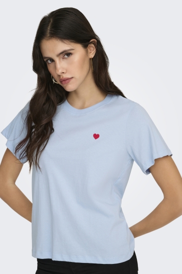 Jacqueline de Yong T-shirt JDYPISA S/S PRINT TOP JRS NOOS 15298612 CASHMERE BLUE/BITTERSWEET HEART
